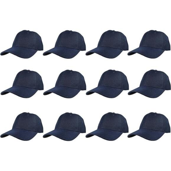 Plain Baseball Caps Adjustable Back Strap Unisex Hat Pack 12 Pieces Wholesale Lo - Picture 5 of 5